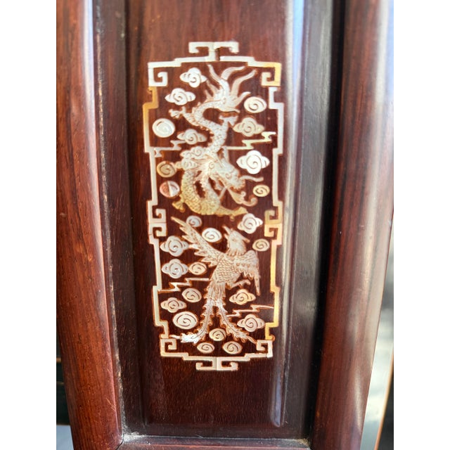 Vintage Chinese Dragon & Phoenix Banquet Suite – Exceptional Mother-of-Pearl Inlaid Dining Ensemble For Sale - Image 10 of 14