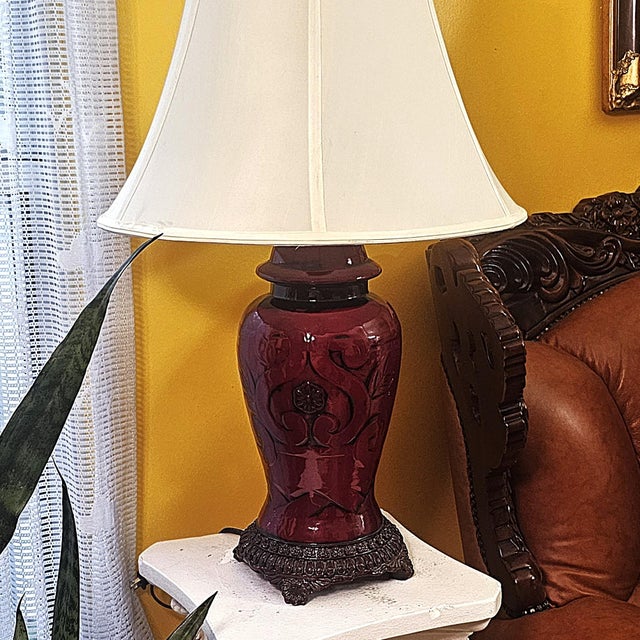 Vintage Sang De Boeuf Red Chinoiserie Ginger Jar Table Lamps - Pair For Sale - Image 11 of 18