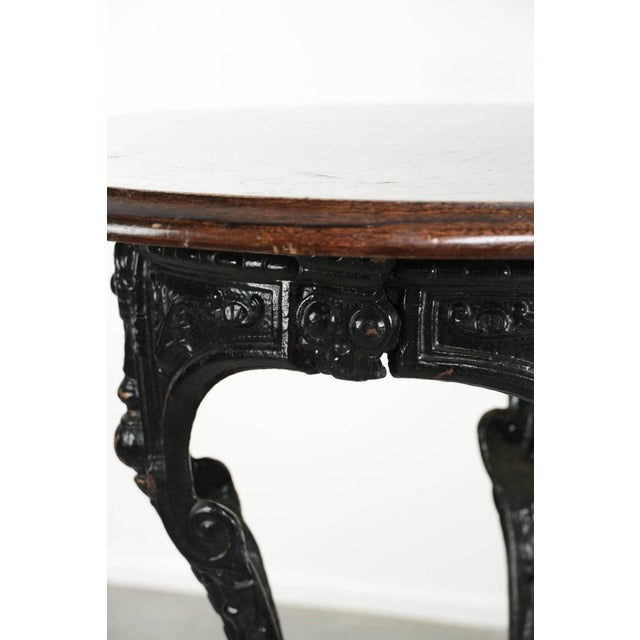 Wood Antique English Side table with Cast Iron Base and Round Wooden Tabletop For Sale - Image 7 of 12