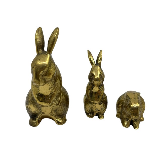 Hollywood Regency Vintage Bunny Rabbit Brass Figurines - A Set of 3 For Sale - Image 3 of 5