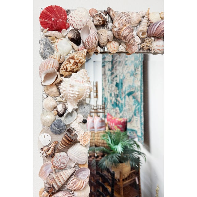 Nautical Vintage Large Shell Encrusted Wall Mirror For Sale - Image 3 of 8