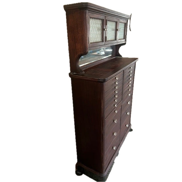 Antique Mahogany Dental Cabinet With Diamond Frosted Windows and Crystal Knobs For Sale - Image 4 of 7