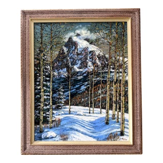 1980s Original Signed J. Pohr Winter Landscape Painting Framed For Sale