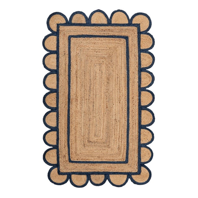 Scallop Jute Navy Hand Made Rug - 8'x10' For Sale - Image 9 of 12