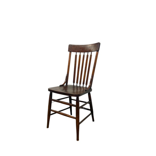 Antique Arts and Crafts Style Windsor Side Chair Cattail Spindle Back Tapered Legs For Sale - Image 4 of 9