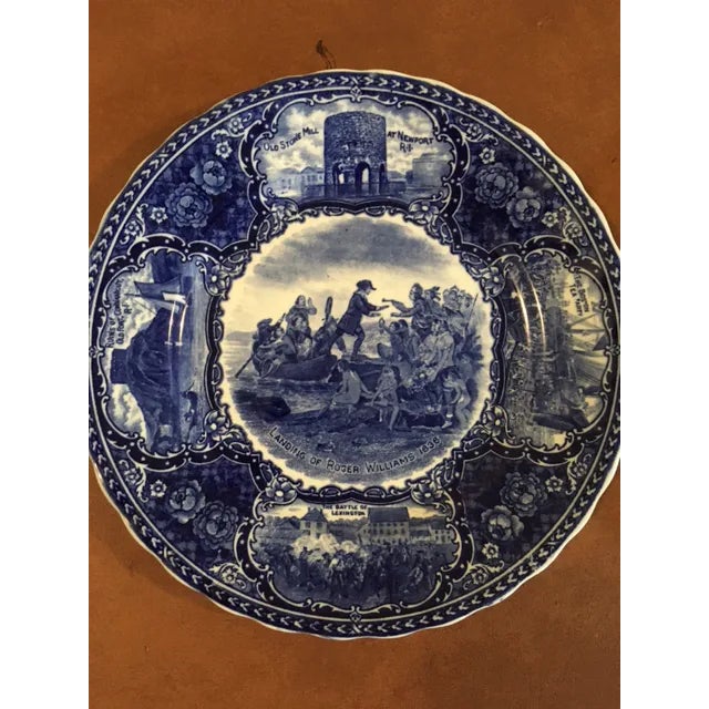 English Antique Late 19th Century Flow Blue Souvenir Plates Indianapolis & Rhode Island - Set of 2 For Sale - Image 3 of 11