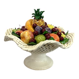 Vintage Large Scale Colorful Majolica Fruit Pedestal Centerpiece For Sale