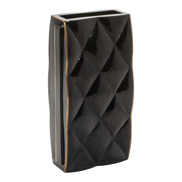 Modern Quilted Vase in Black Shell by Kifu Paris For Sale