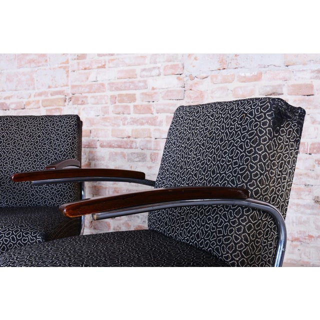 1930s Czech Bauhaus Armchairs in Beech and Chrome attributed to Mücke-Melder, 1930s, Set of 2 For Sale - Image 5 of 12