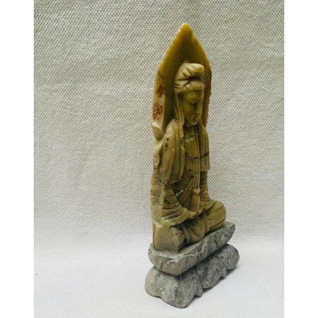 Antique Chinese Hand-Carved Green Stone Buddha Sculpture With Base ...