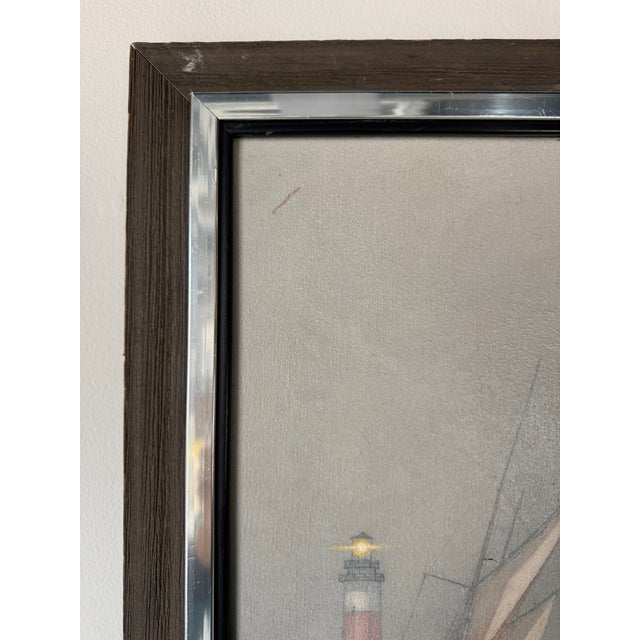 1970s 1978 Vintage Nautical Seascape With Sailing Vessel and Lighthouse — Oil on Canvas Painting by Henry P. For Sale - Image 5 of 12