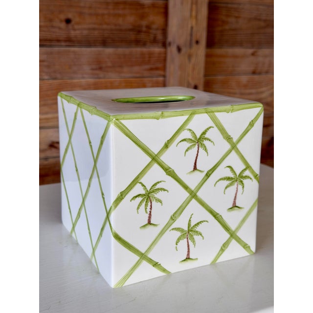 Italian Palm Tree Lattice Ceramic Tissue Box Cover by Mane Lion For Sale - Image 10 of 10