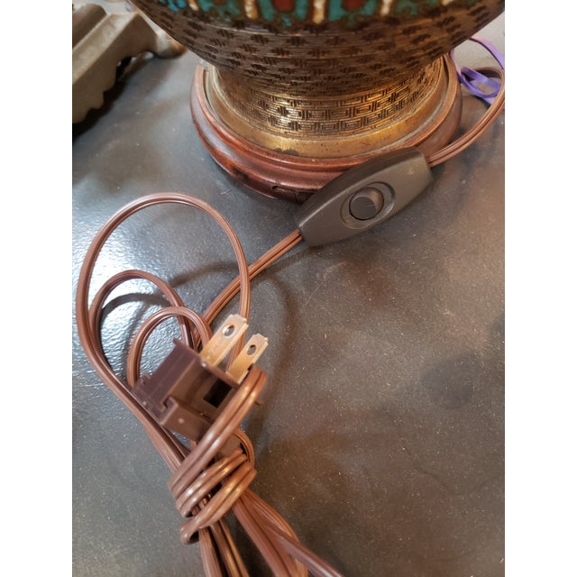 1900s Asian Etched Bronze & Champleve Enamel Urn Vase as Lamp For Sale - Image 10 of 11