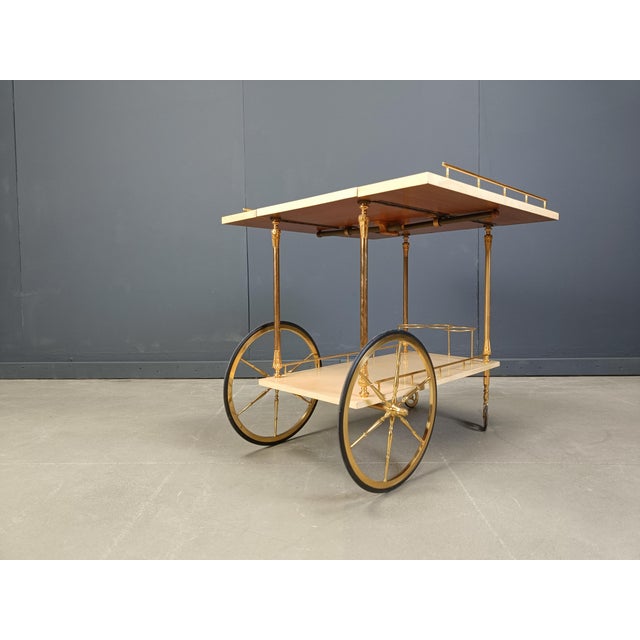 Beige Italian Lacquered Serving Bar Cart by Aldo Tura, 1960s For Sale - Image 8 of 12