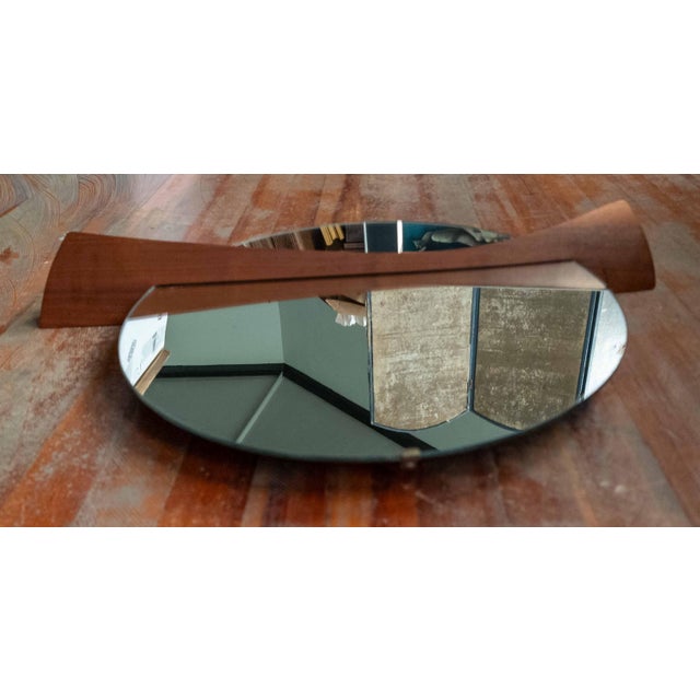 Wood Mid-Century Modern Round Mirror With Sculptural Carved Walnut Accent For Sale - Image 7 of 17