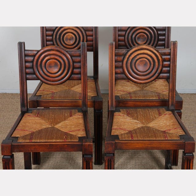 French Straw-Seated Chairs in Wood, 1940, Set of 6 For Sale - Image 9 of 12