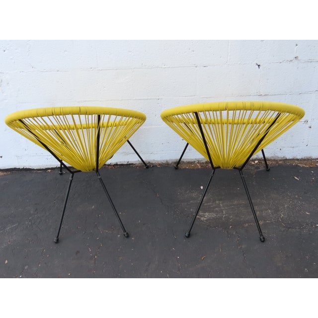 Mid-Century Modern Acapulco Yellow Woven Wicker Indoor and Outdoor Patio Lounge Chair a Pair 6607 For Sale - Image 3 of 12