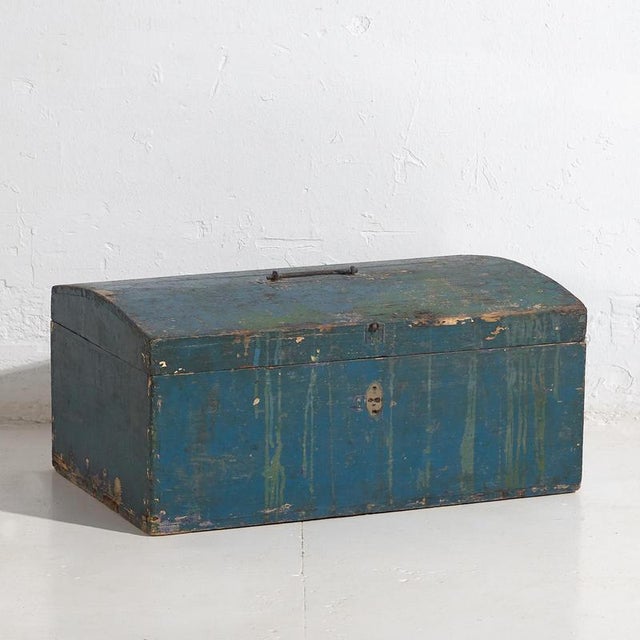 Small Antique Chest with Navy Blue Patina For Sale - Image 10 of 10