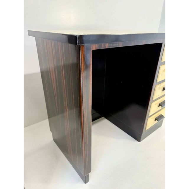 Paper Italian Art Deco Twin Desks in Macassar and Parchment, 1940s, Set of 2 For Sale - Image 7 of 13