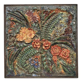 Ceramic Floral Relief Wall Sculpture by Neubauer, 1970s For Sale