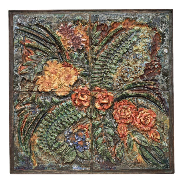 Ceramic Floral Relief Wall Sculpture by Neubauer, 1970s For Sale