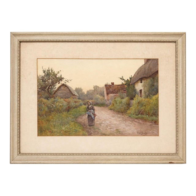 Antique British Village Watercolor by Royal Academy Exhibitor Ethel Davies For Sale