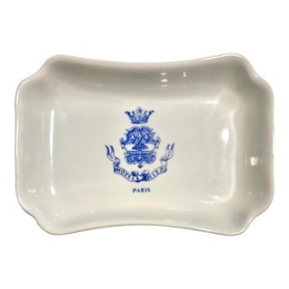 20thC MCM French 5-Star Luxury Ritz Paris Hotel White Milk Glass Ashtray Catchall Trinket Soap Dish For Sale