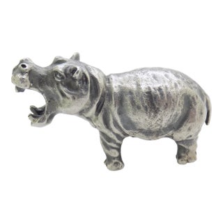 Vintage Italian Handmade Genuine Silver Rare Hippopotamus Figurine Miniature Sculpture, Made in Tuscany For Sale