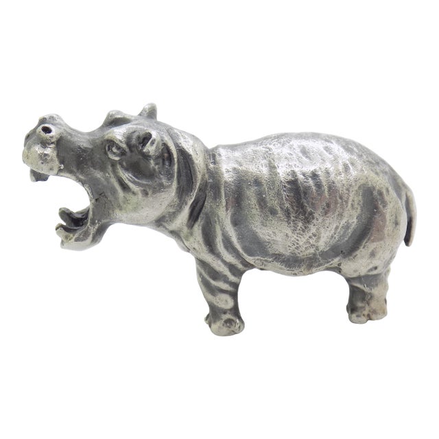 Vintage Italian Handmade Genuine Silver Rare Hippopotamus Figurine Miniature Sculpture, Made in Tuscany For Sale