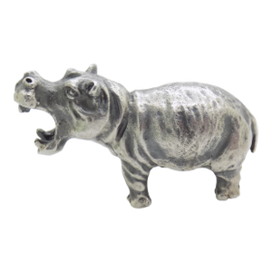 Vintage Italian Handmade Genuine Silver Rare Hippopotamus Figurine Miniature Sculpture, Made in Tuscany