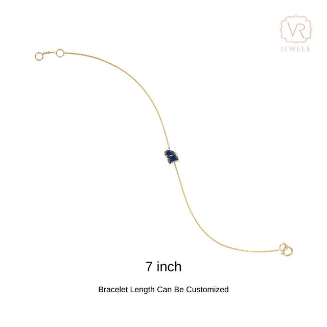 14k Yellow Gold Blue Sapphire Toi Et Moi Station Chain Bracelet by VRJewels For Sale - Image 11 of 16