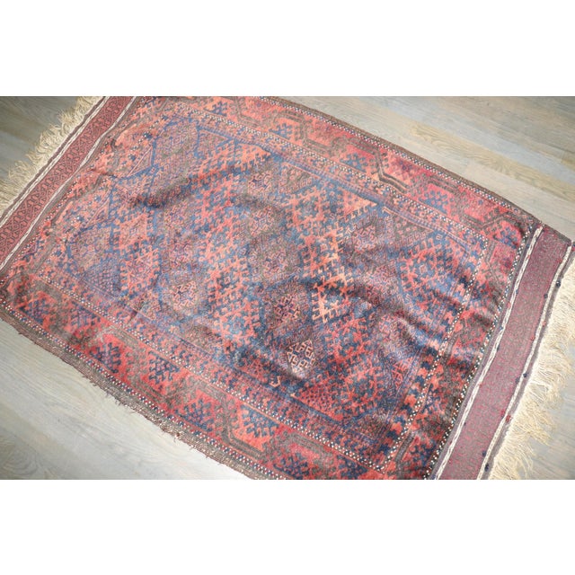 Rustic Navy Balouch Geometric Rug no. j5168 For Sale - Image 3 of 5