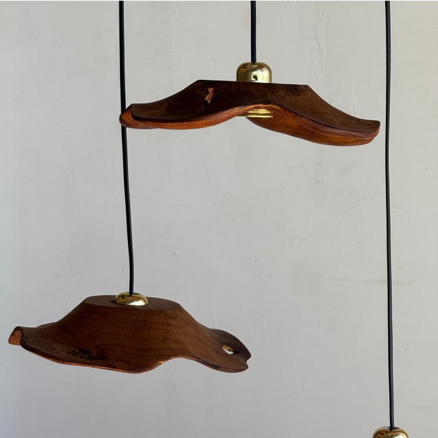 Small Wavy Leaf-Shaped Teak Pendant Light, 1980s For Sale - Image 13 of 18