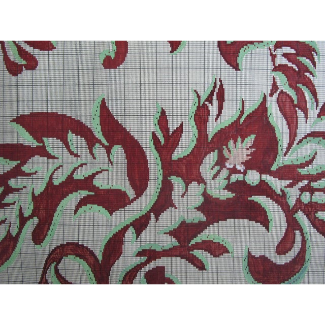 19th c. French hand-painted gouache on paper textile design. These patterns were for jacquard woven fabrics and are...