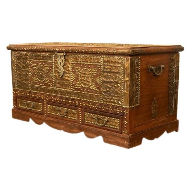 A very attractive antique 'Zanzibar' teak and brass stud work & copper overlay dowry chest, circa 1890. A fine quality...