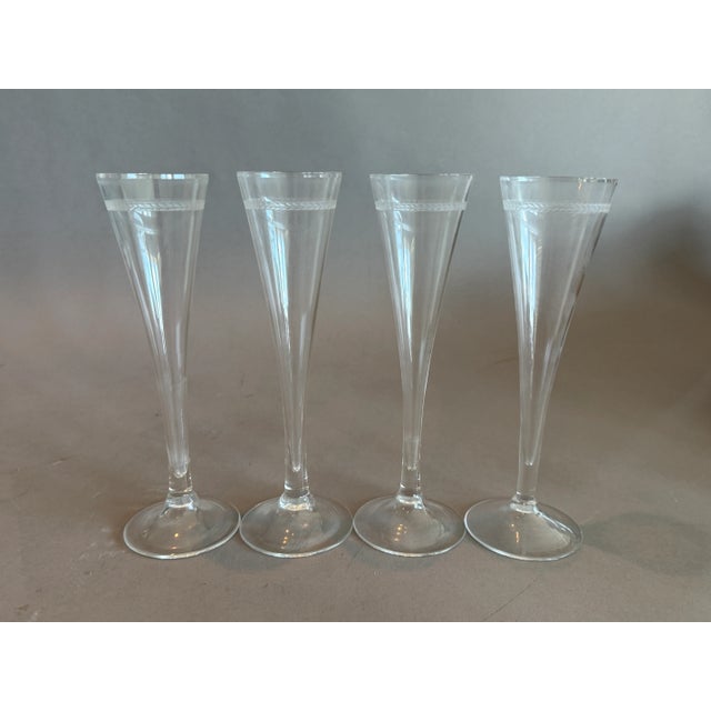 Vintage Etched Crystal Champagne Flutes – Set of 4 For Sale - Image 4 of 10