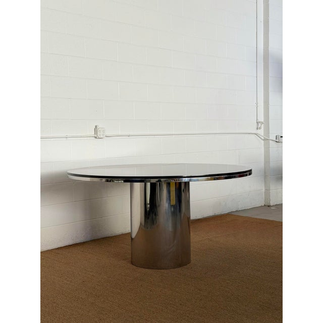 1970s Brueton Anello Black Granite and Stainless Steel Pedestal Round Dining Table For Sale In Detroit - Image 6 of 12