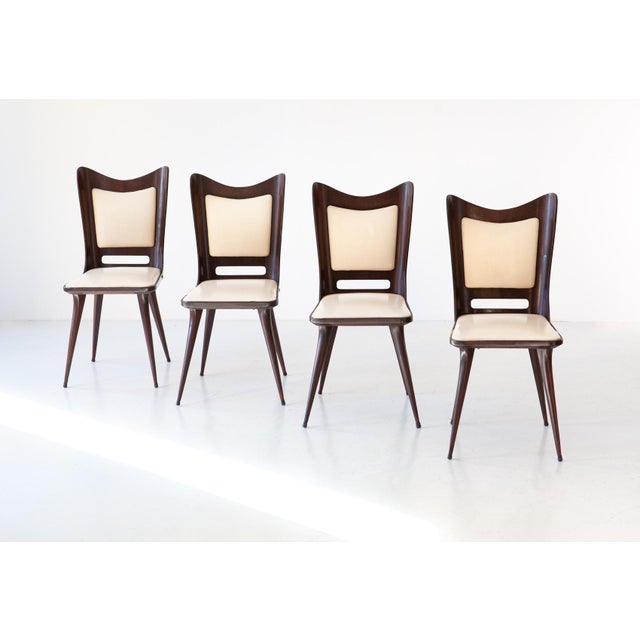 Wood Vintage Italian Beige Skai and Wood Dining Chairs, 1950s, Set of 4 For Sale - Image 7 of 7