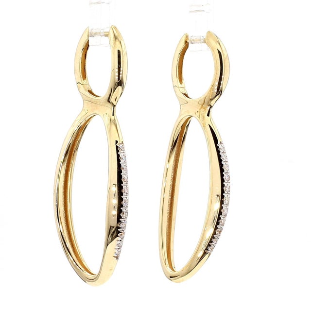 14k Gold Open Twisted Drop Earrings With Diamond Pave - Made in Italy, Pair For Sale - Image 11 of 11