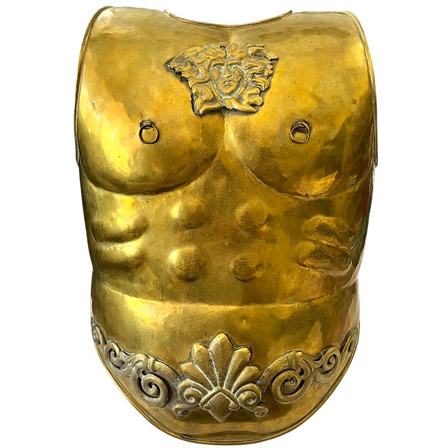 Neoclassical Mid 20th Century Roman Style Life-Size Brass Cuirass Wall Sculpture With Medusa Relief For Sale - Image 3 of 14