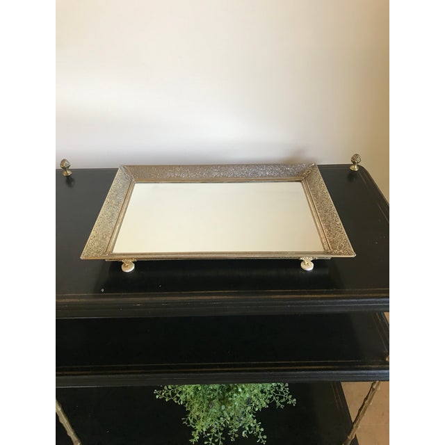 Floral Brass and Mirrored Table Top Tray Chairish