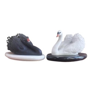 Pair of Vintage Swan Porcelain Figures on Composite Plinths For Sale