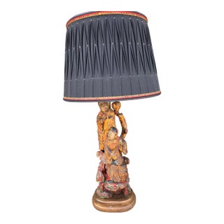 19th Century Polychrome Figural Carved Wood Tutor and Student Displayed as Lamp For Sale
