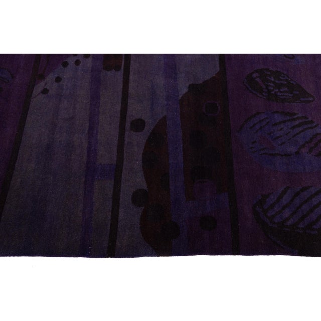 Abstract Modern Tibetan Rug in Amethyst and Slate – Hand-Knotted Wool & Silk For Sale - Image 10 of 10