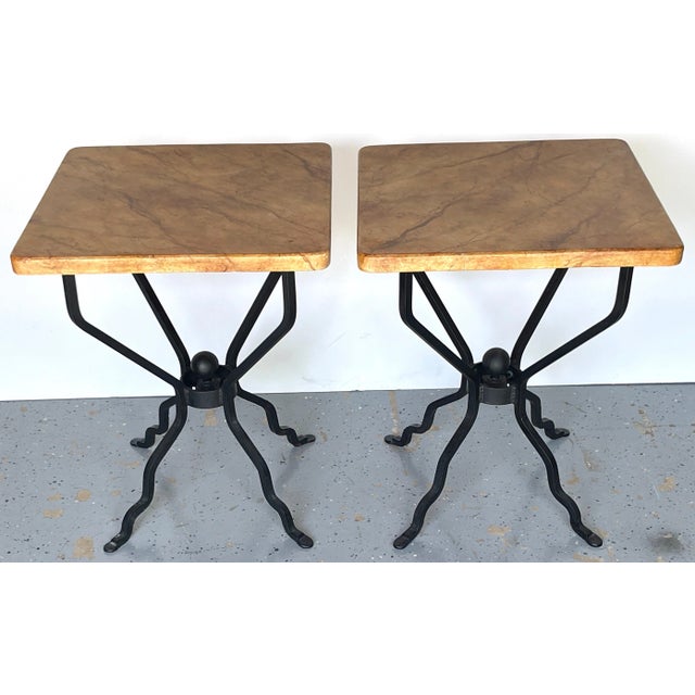 Sheik French Modern Iron & Marbleized Wood End Tables - a Pair For Sale - Image 11 of 12