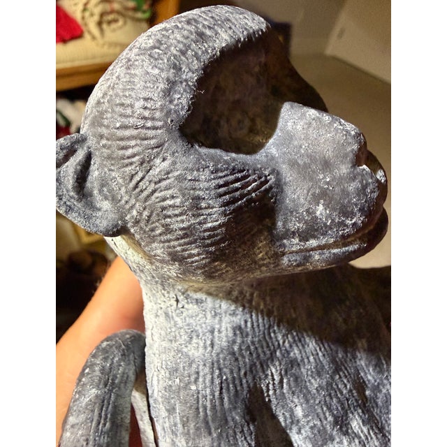Metal Vintage Cast Bronze Monkey Sculptures, 7.25”, Pair For Sale - Image 7 of 12