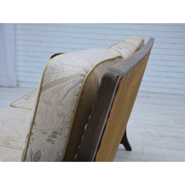 Vintage Danish Three-Seater Sofa in Furniture Fabric and Carved Oak, 1950s For Sale - Image 16 of 18