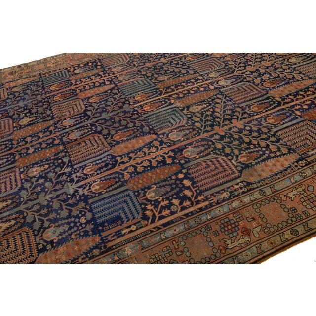 1900s Blue Antique Persian Bakshaish Wool Rug Handmade With Allover Design For Sale - Image 9 of 11