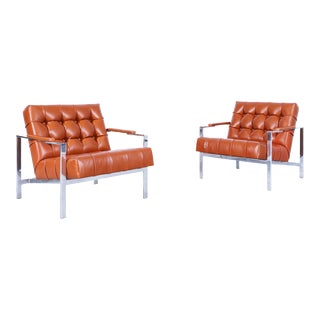 Mid-Century Leather and Chrome Lounge Chairs by Milo Baughman by Thayer Coggin For Sale