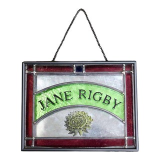 19th Century Victorian Stained Leaded Glass "Jane Rigby" Pub Sign For Sale